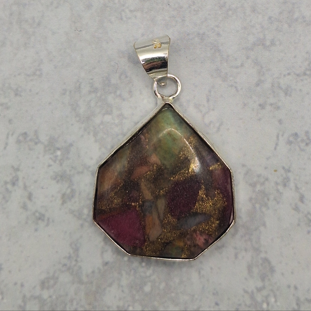 Watermelon Tourmaline Geometric Pendant 925 Silver Plated Handmade 1.42" - Picture 2 of 7
